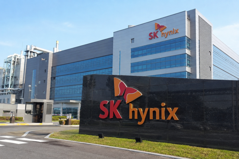 SK Hynix logo outside the company’s semiconductor manufacturing facility.